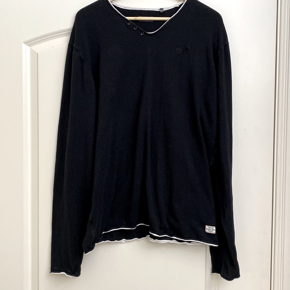 KAPORAL JEANS Black pullover Shirt top Mens XXL relaxed cotton Preppy Acadamia